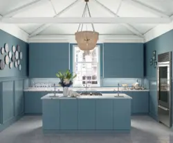 Interior in blue tones modern in the kitchen