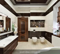 Дизайн ванны в бело коричневом цвете