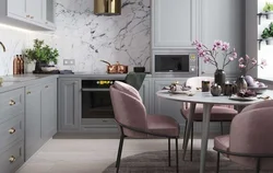 Gray pink kitchen interior