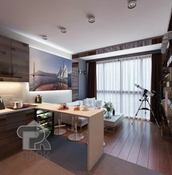 Дизайн студии кухня гостиная с одним окном