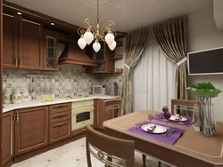 Дизайн кухни коричневого цвета с бежевой