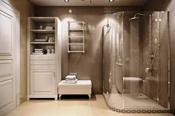 Bathroom interiors with shower without bathtub