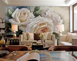 Интерьер гостиной роза на стене