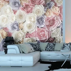 Интерьер гостиной роза на стене