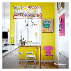 Желтый цвет стен в интерьере кухни