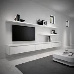 Дизайн полки над телевизором в гостиной фото