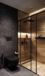 Дизайн ванной с темной душевой