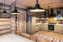 Дизайн кухни для дома из оцилиндрованного бревна