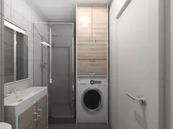 Дизайн ванной с туалетом и стиральной машинкой и душевой кабиной