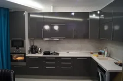 Gray corner kitchen design