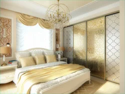 Gold color in the bedroom interior