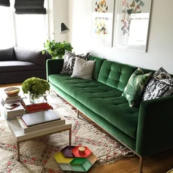 Зеленый цвет дивана в интерьере гостиной фото