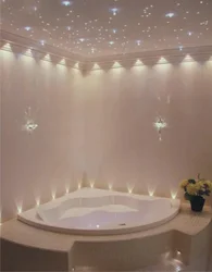 Потолок с подсветкой в ванной комнате фото в