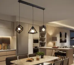 Светильники в стиле лофт в интерьере кухни