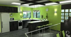 Темно Зеленая Кухня Гостиная Дизайн