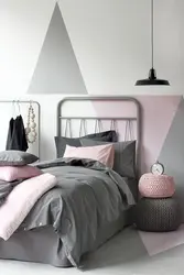 Серый и розовый цвет в интерьере спальни