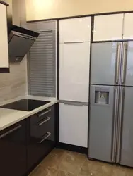 Дизайн кухни с пеналом и холодильником фото