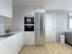 Дизайн кухни с пеналом и холодильником фото