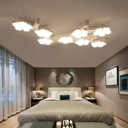 Натяжные потолки освещение фото в спальне с люстрой