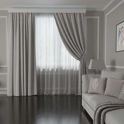 Сочетание штор в интерьере гостиной фото