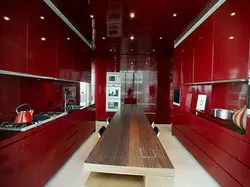 Фото красного потолка на кухню