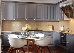 Gray enamel kitchen in the interior