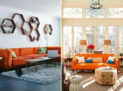 Оранжевый диван в интерьере в гостиной фото