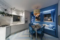 Синяя кухня гостиная в интерьере