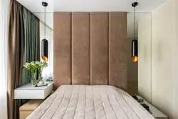 Дизайн спальни с мягкой панелью стеновой