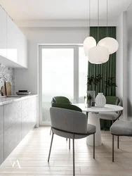 Белая кухня с серым диваном фото