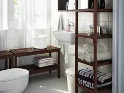 Bathrooms with wooden shelves photo