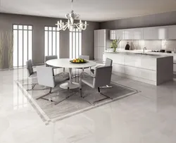 Gray porcelain tiles in the kitchen interior photo