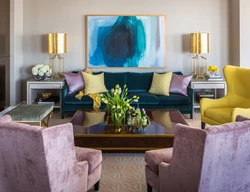 Сине розовый интерьер гостиной