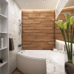 Интерьер ванной комнаты белый с деревом