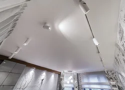 Трековые светильники на натяжном потолке в гостиной фото