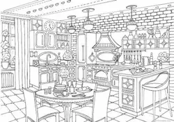 Интерьер дома рисунок кухня