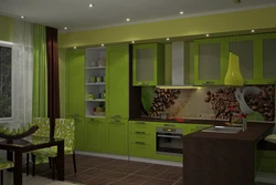 Дизайн кухни с зеленым гарнитуром обои