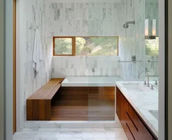 Bath interior with wooden countertop