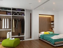 Интерьер спальни с балконом и гардеробной
