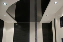 Черный натяжной потолок в ванной фото
