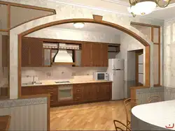 Интерьер арки между кухней и гостиной