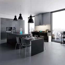 Kitchen design in black white gray colors