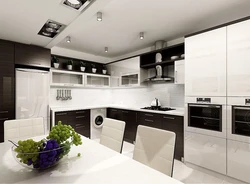 Дизайн кухни в черно бело серых цветах
