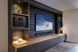 Дизайн стенки с телевизором в гостиной фото