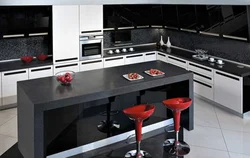 Кухня Черно Белая Дизайн Фото С Барной
