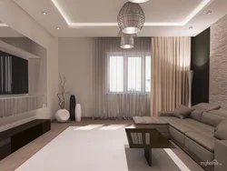 Дизайн гостиной с окном в светлых тонах