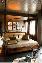 Интерьер спальни с подвесной кроватью