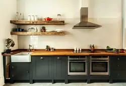 Photo of the kitchen with only lower cabinets photo