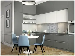 Gray kitchen with white table photo