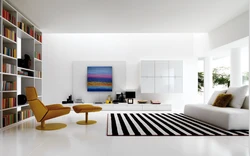 Интерьер гостиной с белым ковром